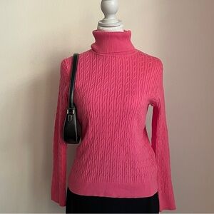 Talbots Y2K Pink Turtleneck Sweater Ribbed Preppy Feminine Romantic Cotton M